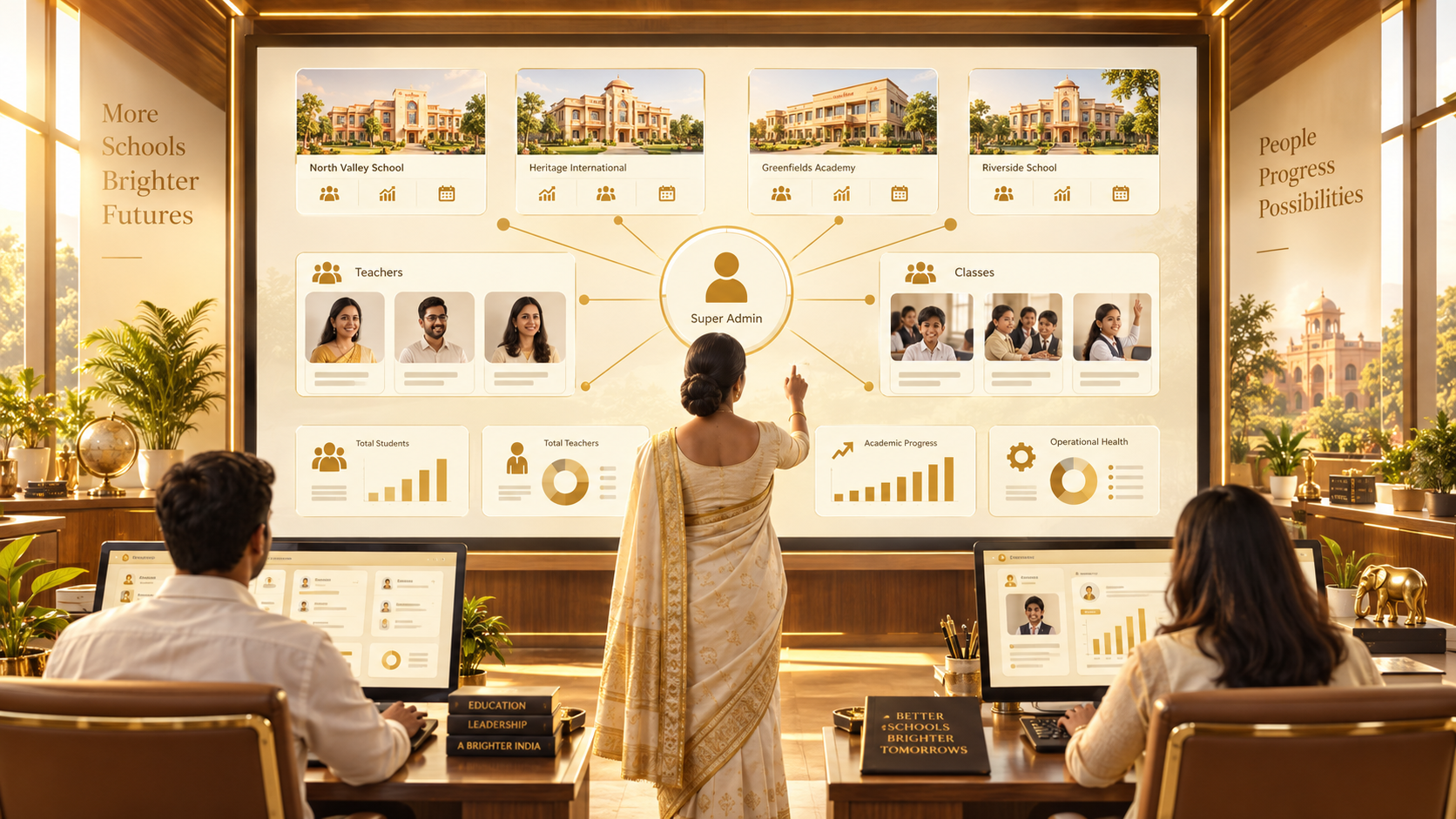 Multi-school digital platform connecting administrators, teachers and classes